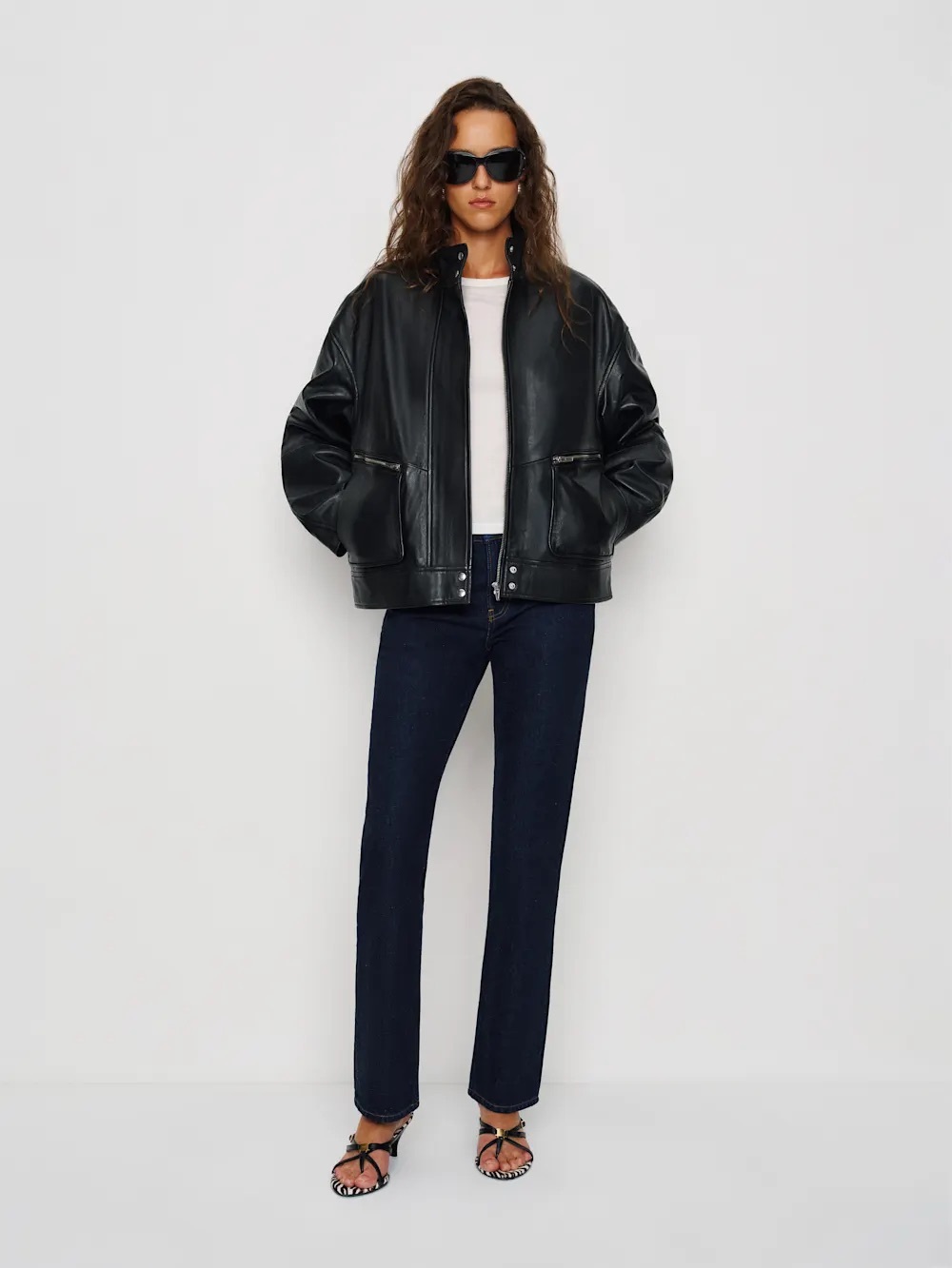 NEW Reformation Veda Harrison Leather Oversized Bomber Jacket, Black XS - Picture 5 of 16